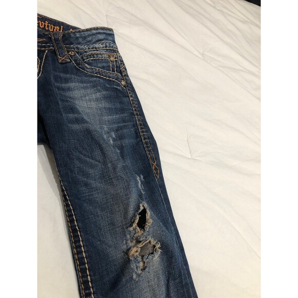Rock Revival Jeans Womens Size 27" Waist Patti Boot Distressed Blue Flap Pockets - Picture 11 of 12